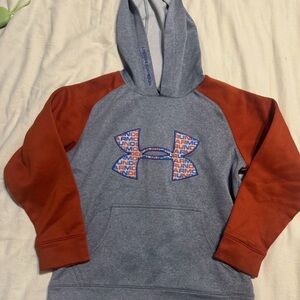 Under Armour Hoodie Sweatshirt Boys Youth Small Gray Orange Loose Fit Pullover